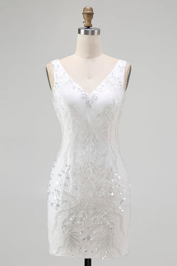 White Bodycon Sequin Short Prom Dress